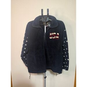 Bear Ridge Outfitters USA Fleece Jacket Mens Large Navy Blue Stars Stripes Flag